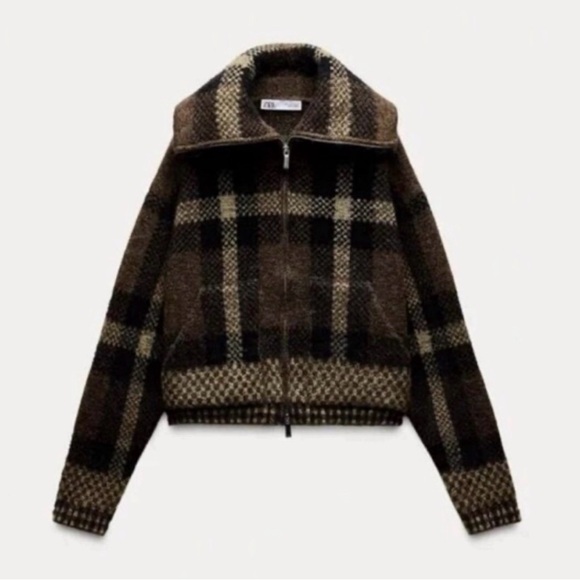 Zara Brown Textured Knit Jacket - Picture 3 of 6